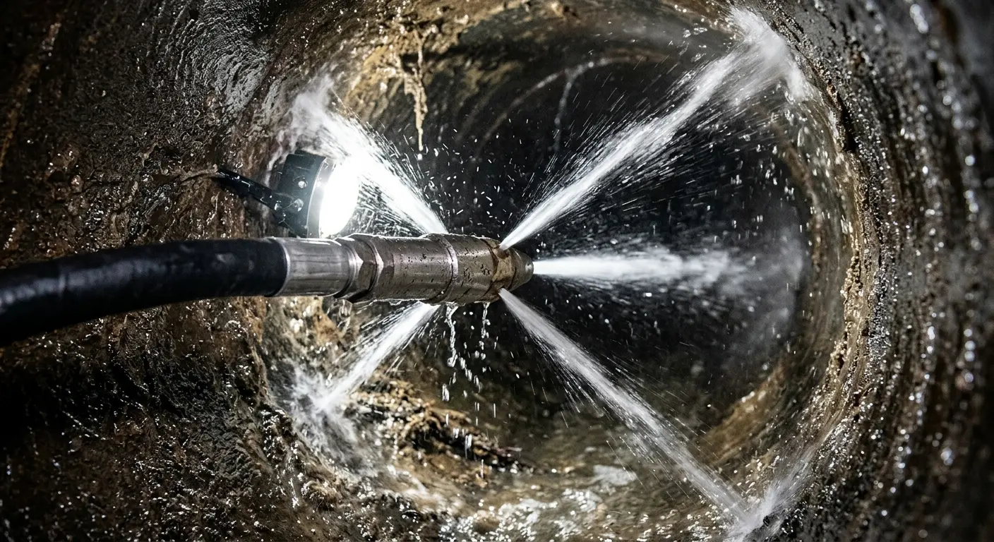 High-pressure hydro jetting nozzle cleaning sewer pipe for Sewer Cleanout in Paris